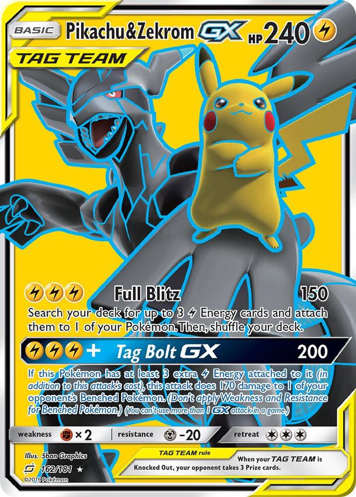 Pikachu & Zekrom GX (Full Art) Ultra Rare SM - Team Up 162/181 HP Holo