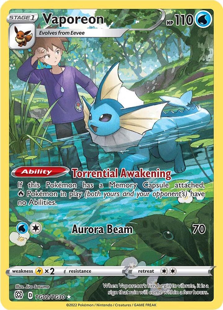 Vaporeon Ultra Rare SWSH09: Brilliant Stars Trainer Gallery TG02/TG30 NM Holo