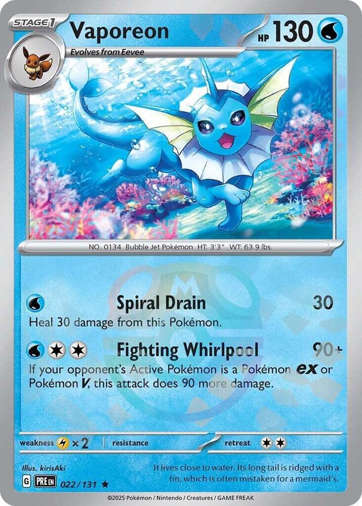 Vaporeon (Master Ball Pattern) Rare SV: Prismatic Evolutions 022/131 NM Holo