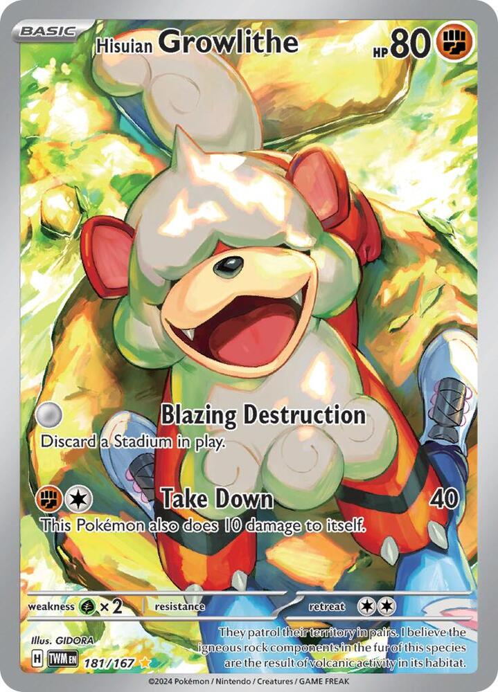 Hisuian Growlithe Illustration Rare SV06: Twilight Masquerade 181/167 NM Holo
