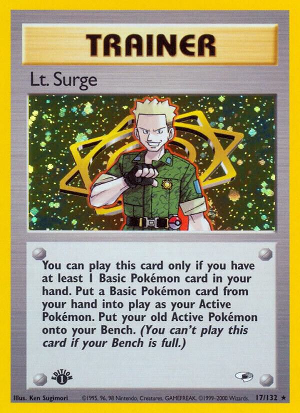 Lt. Surge (17) Holo Rare Gym Heroes 017/132 LP 1st Edition Holo