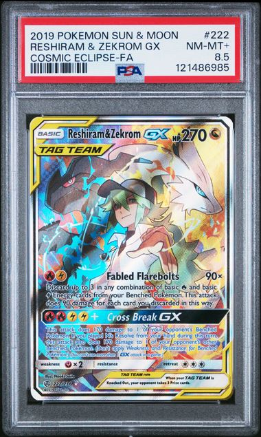 POP 10 PSA 8.5 - Reshiram & Zekrom GX #222 English Cosmic Eclipse